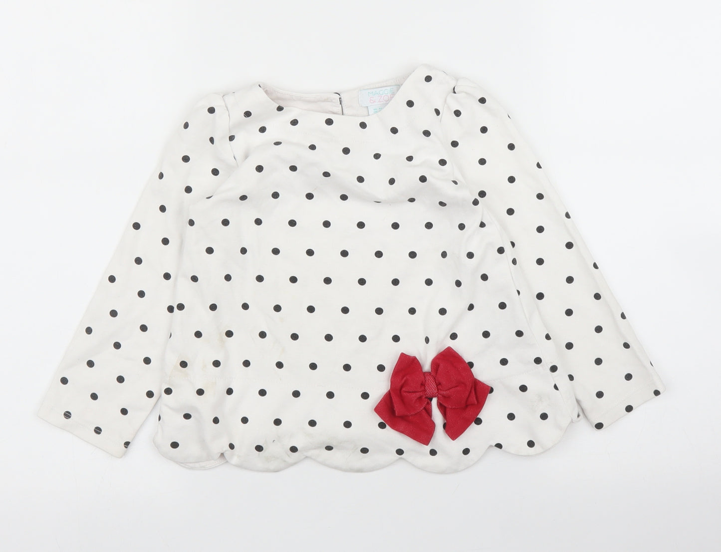 Maggie & Zoe Girls White Polka Dot  Basic T-Shirt Size 4 Years