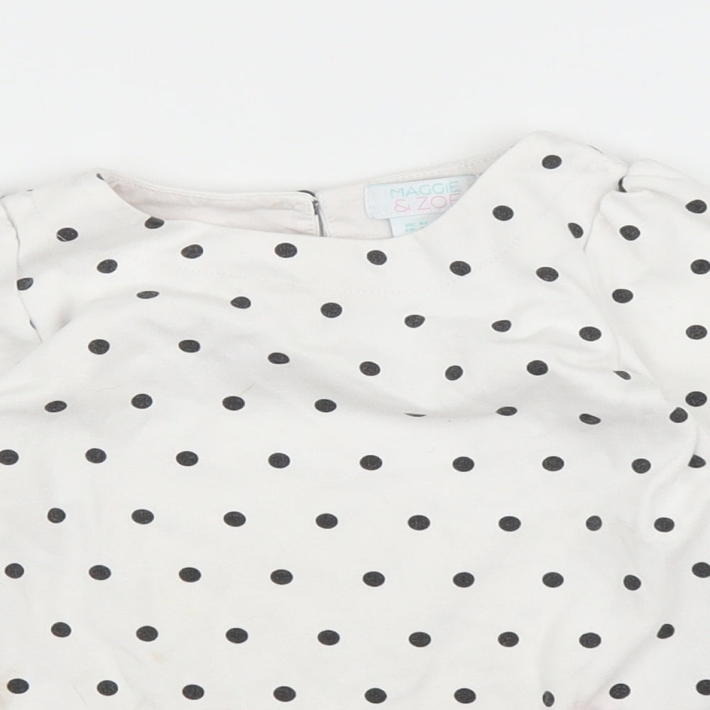 Maggie & Zoe Girls White Polka Dot  Basic T-Shirt Size 4 Years