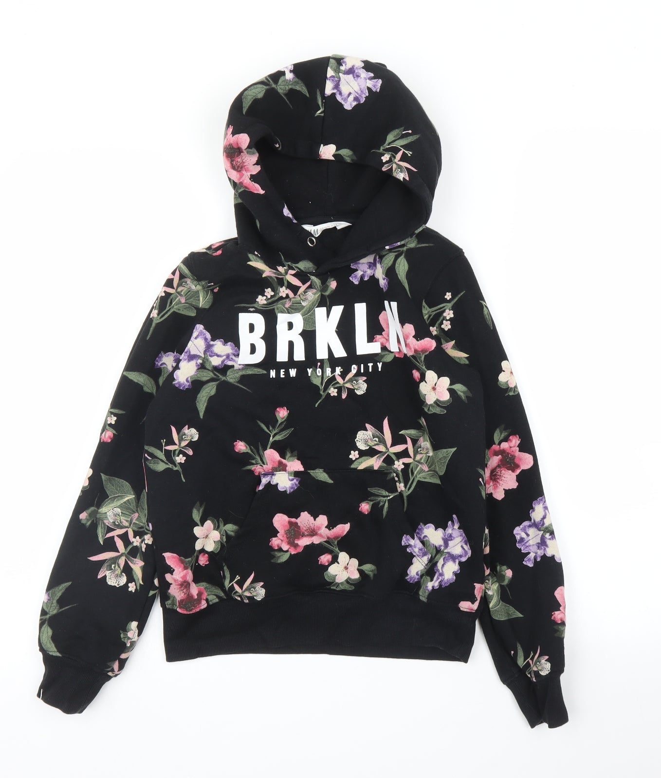 H&M Girls Black Floral  Pullover Hoodie Size 13 Years