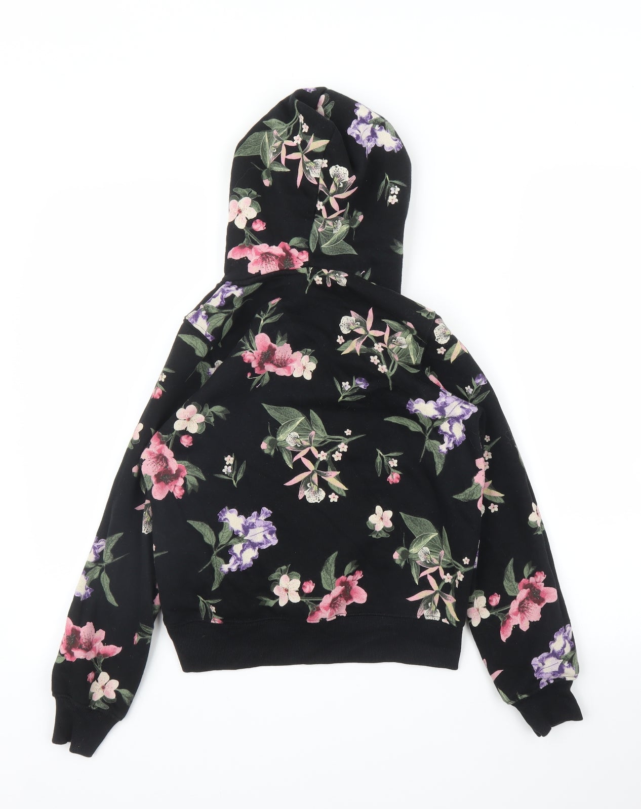 H&M Girls Black Floral  Pullover Hoodie Size 13 Years