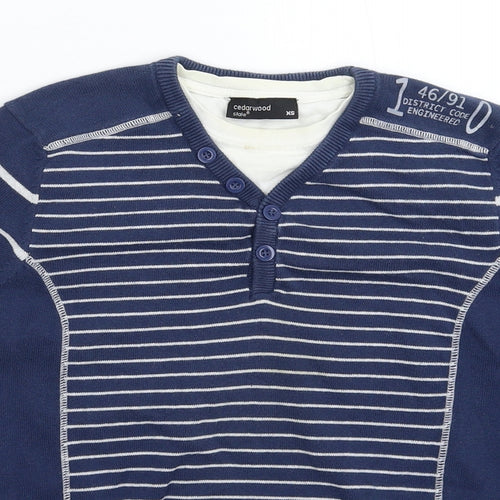 Cedar Wood State Womens Blue Striped Knit Pullover Jumper Size XS