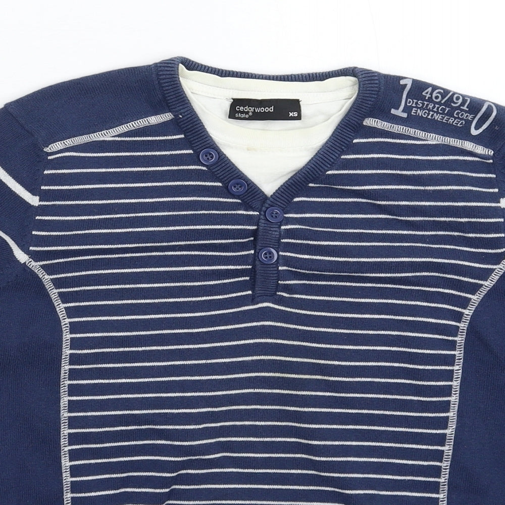 Cedar Wood State Womens Blue Striped Knit Pullover Jumper Size XS