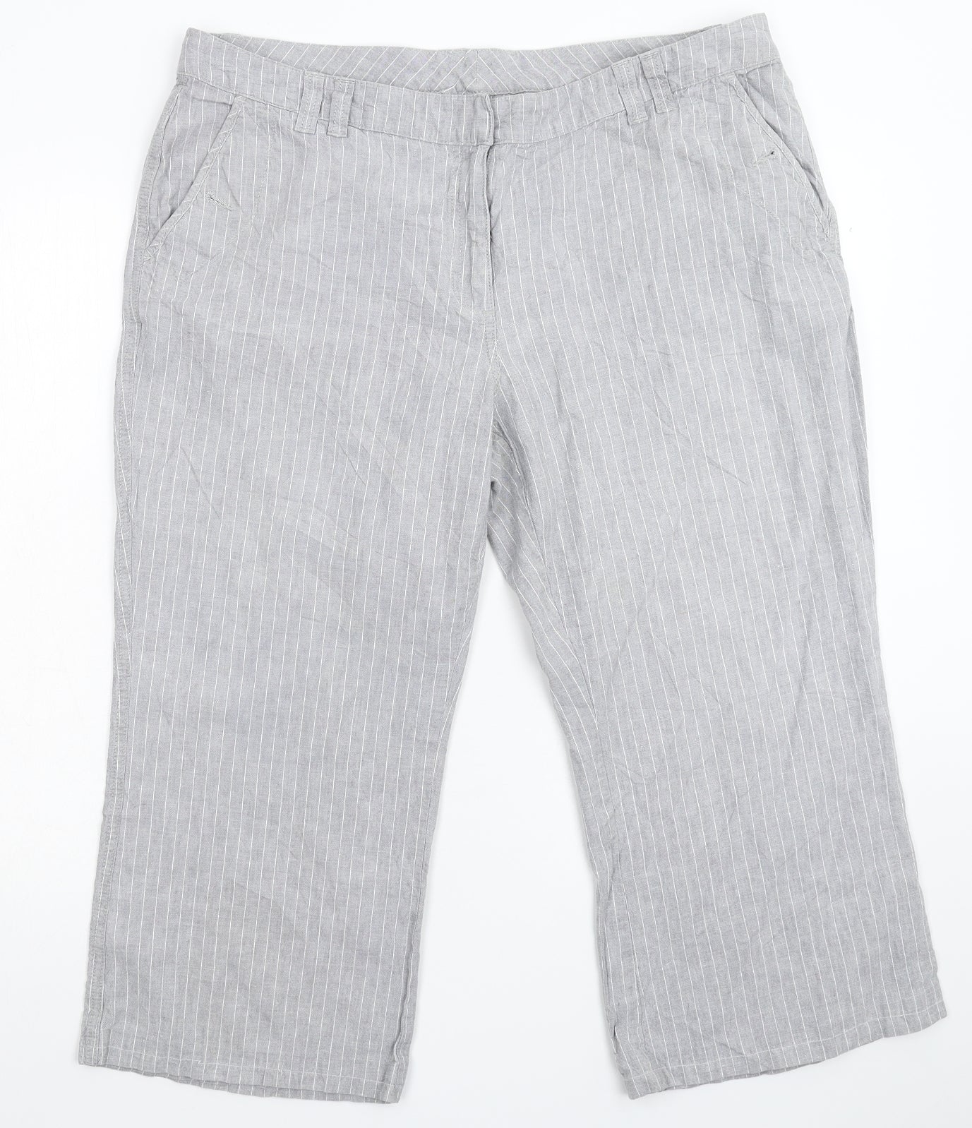Marks and Spencer Womens Grey Striped  Cropped Trousers Size 18 L22 in