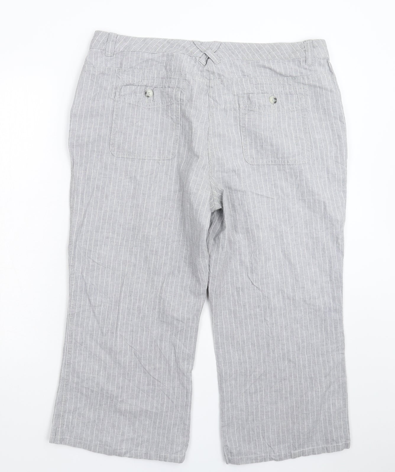 Marks and Spencer Womens Grey Striped  Cropped Trousers Size 18 L22 in