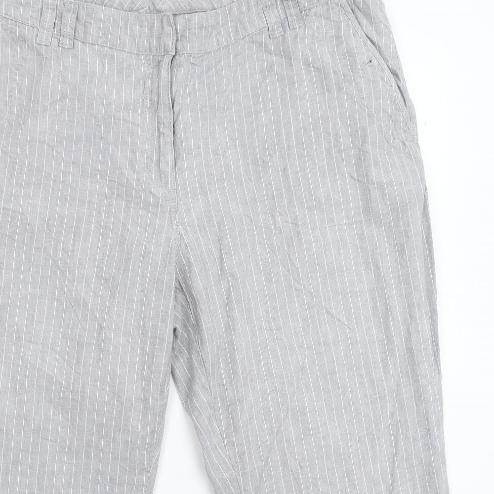 Marks and Spencer Womens Grey Striped  Cropped Trousers Size 18 L22 in