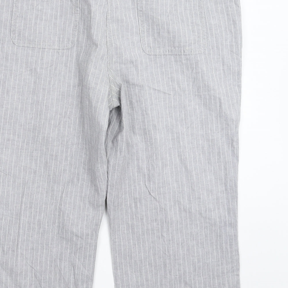 Marks and Spencer Womens Grey Striped  Cropped Trousers Size 18 L22 in