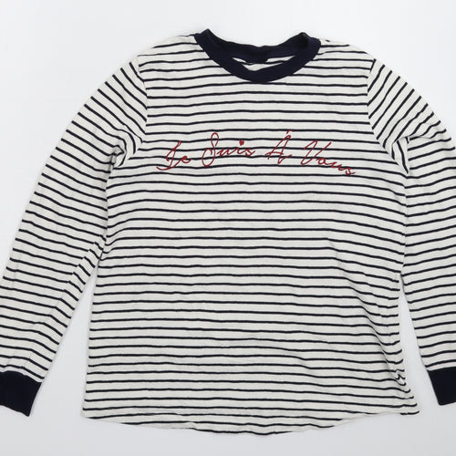 Preworn Womens White Striped Knit Pullover Jumper Size 10