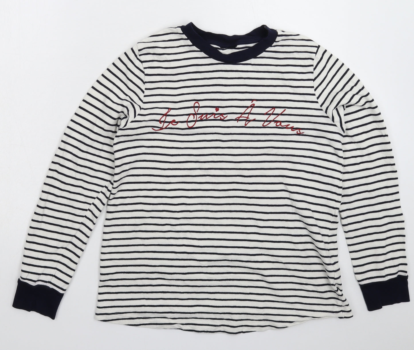 Preworn Womens White Striped Knit Pullover Jumper Size 10