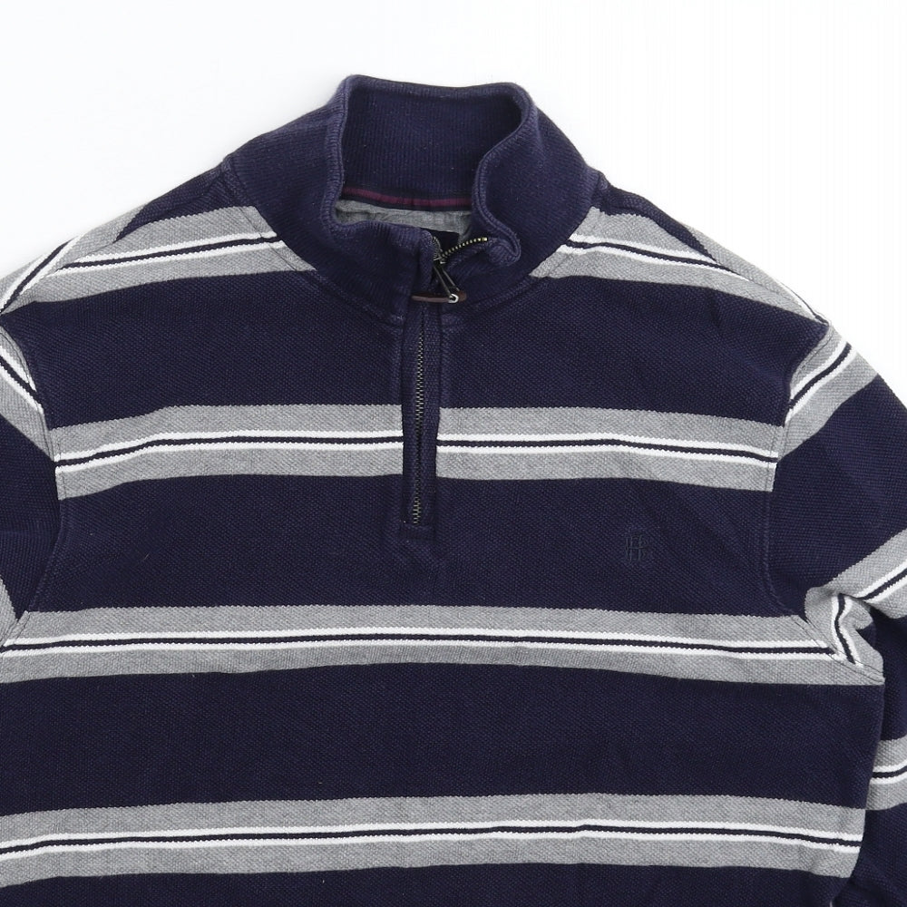 Blue Harbour Mens Blue Striped Knit Pullover Jumper Size M