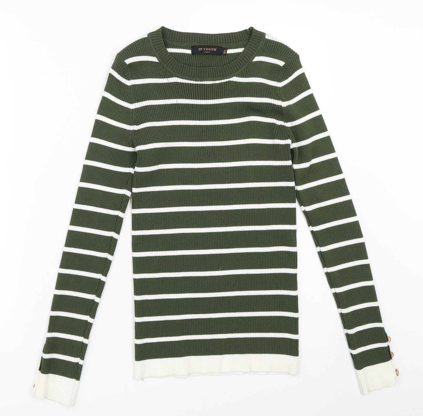 In Vogue Womens Green Striped  Pullover Jumper Size M