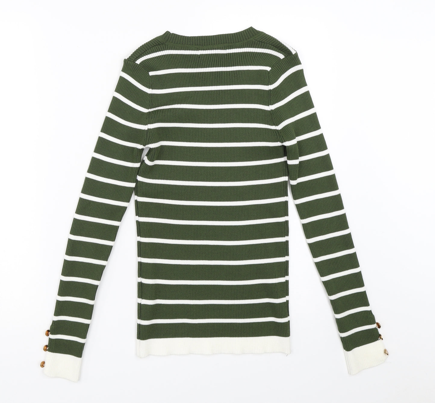 In Vogue Womens Green Striped  Pullover Jumper Size M