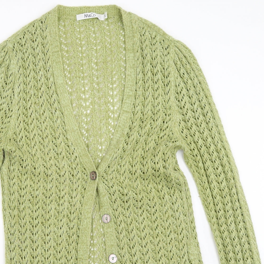 M&Co Womens Green   Cardigan Jumper Size L