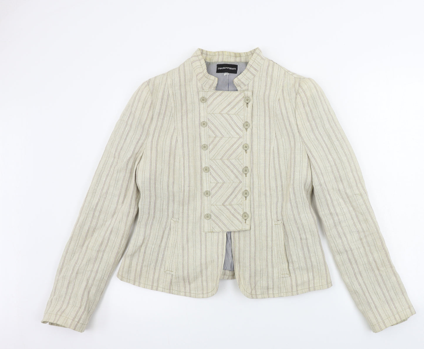 Emporio Armani  Womens Beige Striped  Jacket Blazer Size 8