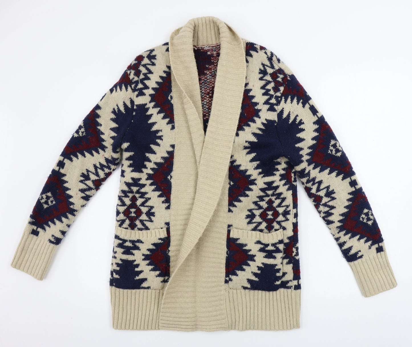 Peacocks Womens Beige Geometric  Cardigan Jumper Size 8
