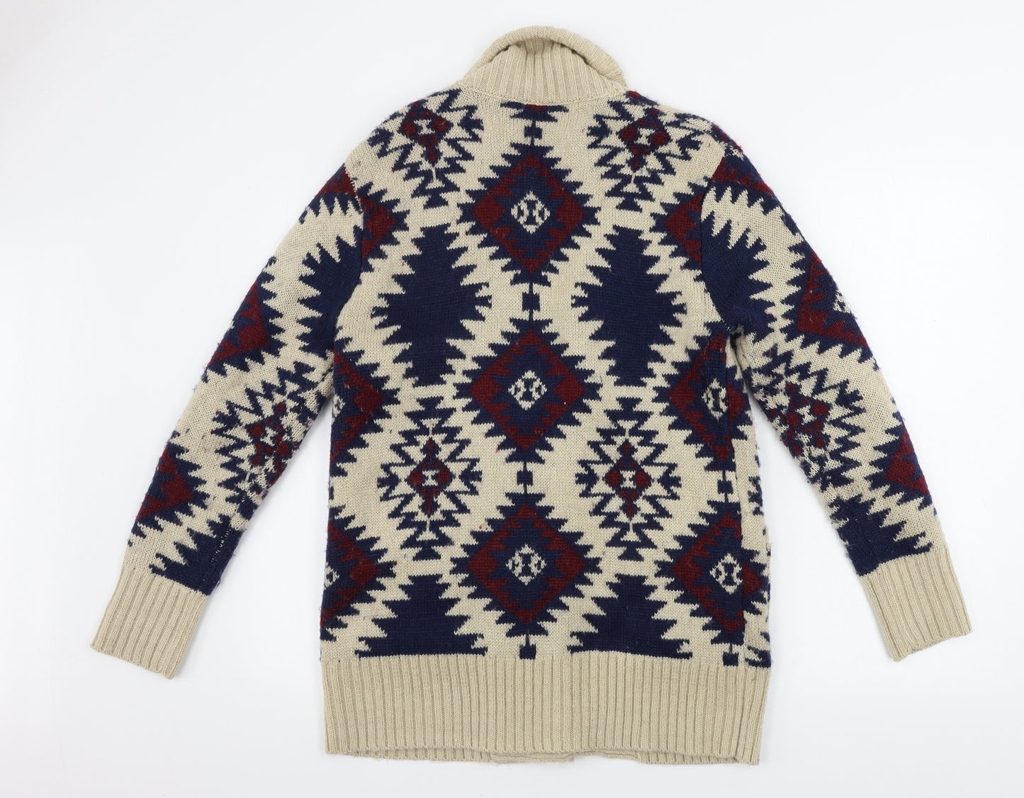 Peacocks Womens Beige Geometric  Cardigan Jumper Size 8