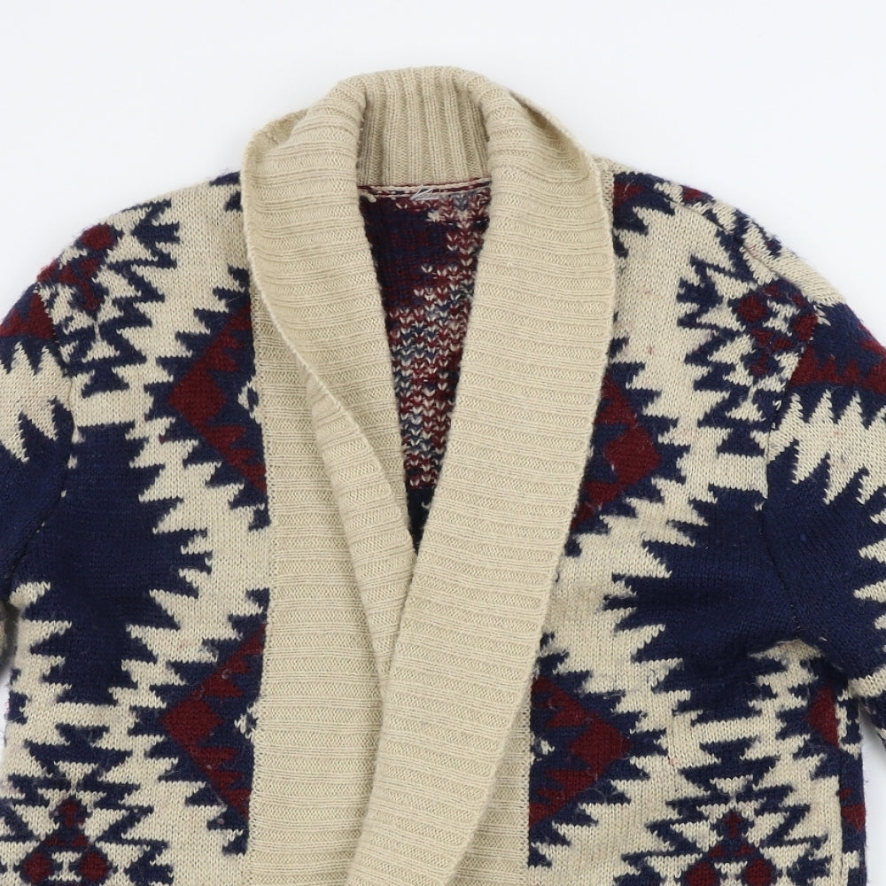 Peacocks Womens Beige Geometric  Cardigan Jumper Size 8