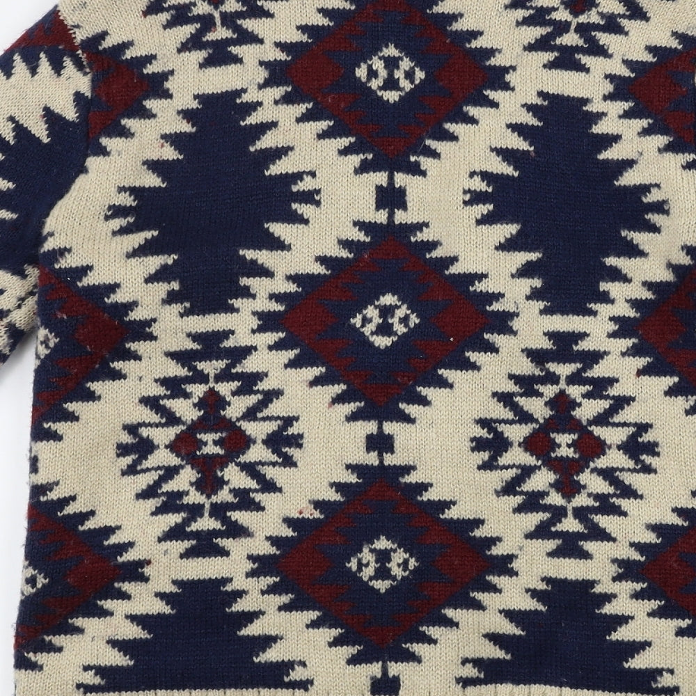 Peacocks Womens Beige Geometric  Cardigan Jumper Size 8