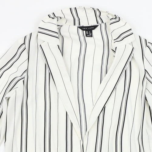 New Look  Womens White Striped  Cardigan Jumper Size 6