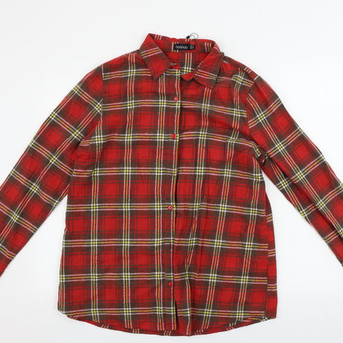 Boohoo  Womens Red Check  Basic Button-Up Size 10