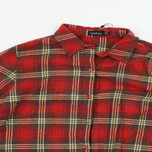 Boohoo  Womens Red Check  Basic Button-Up Size 10