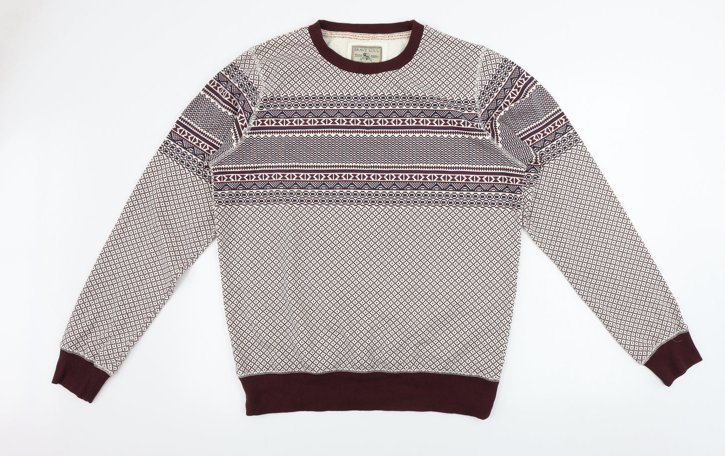 Brave Soul Mens Brown Geometric  Pullover Jumper Size M