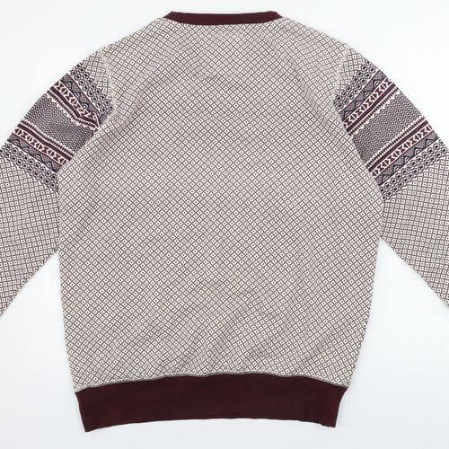 Brave Soul Mens Brown Geometric  Pullover Jumper Size M