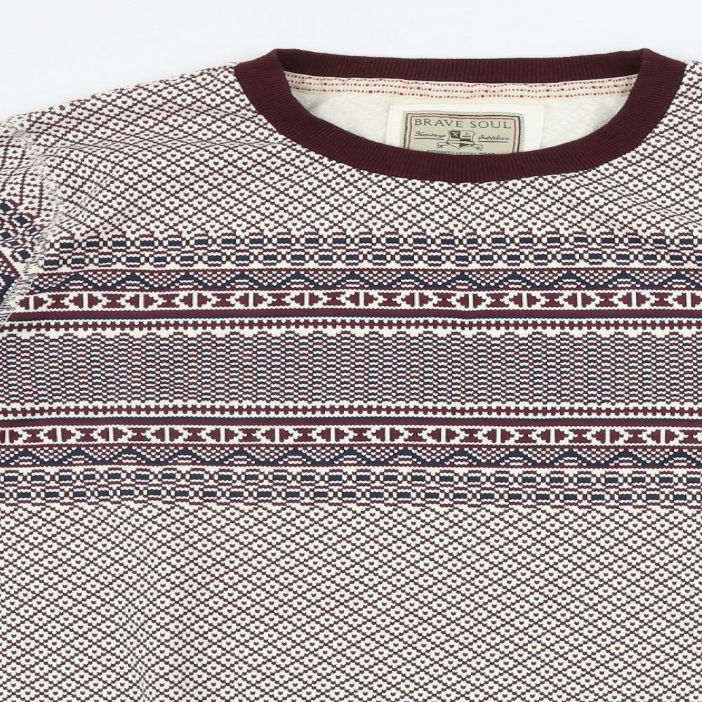 Brave Soul Mens Brown Geometric  Pullover Jumper Size M
