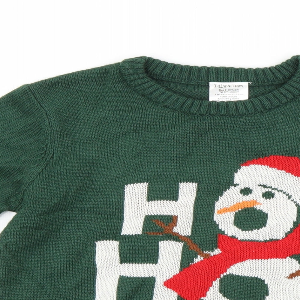 lily and dan Boys Green   Pullover Jumper Size 9-10 Years  - Christmas Jumper