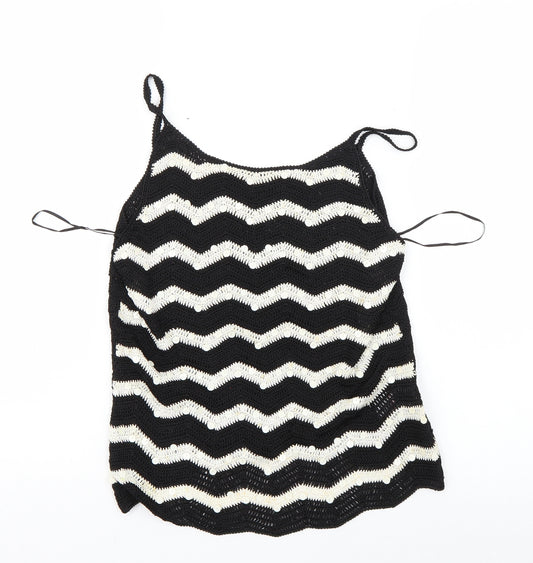 Front view of Principles women’s black striped basic tank, size M