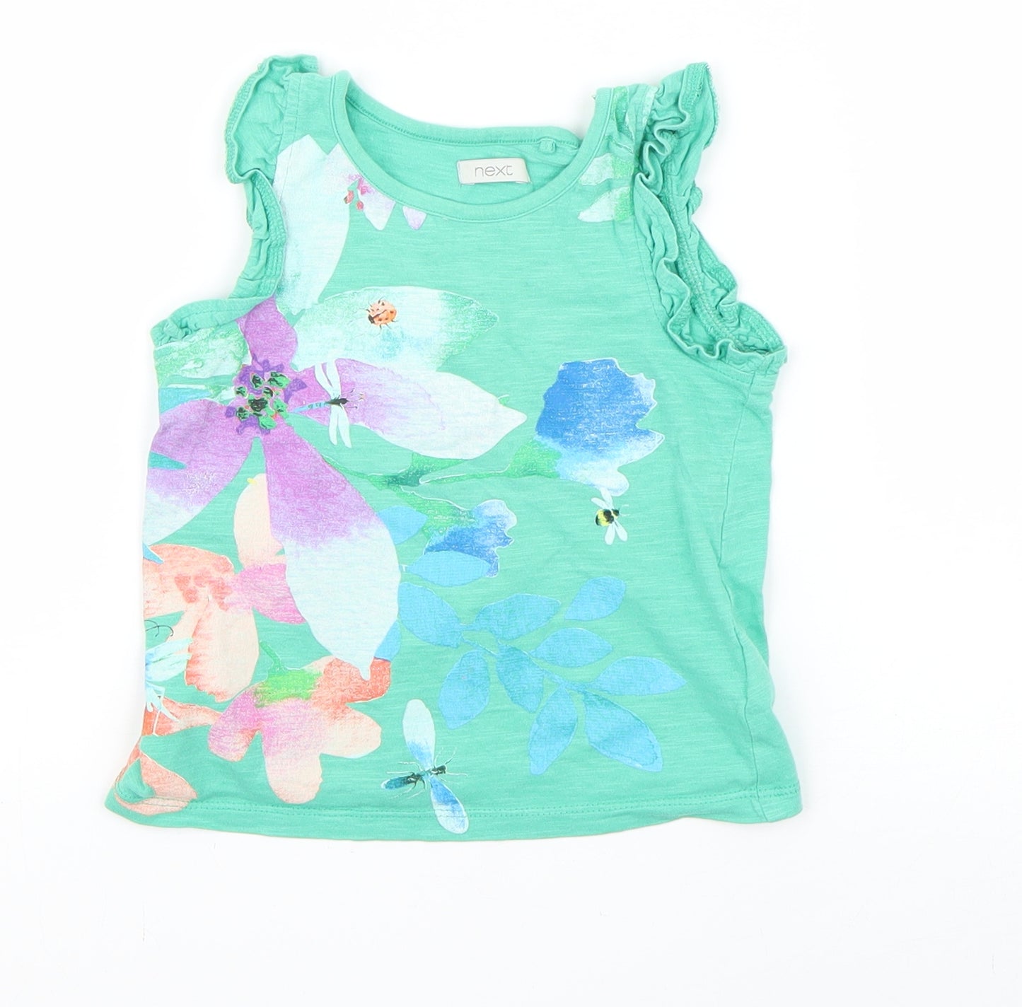 NEXT Girls Green Floral  Basic T-Shirt Size 12-18 Months