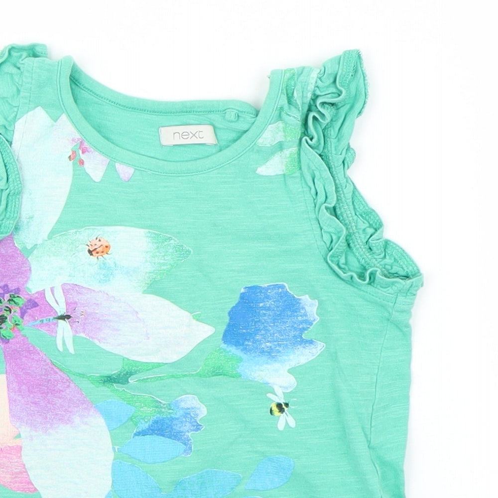 NEXT Girls Green Floral  Basic T-Shirt Size 12-18 Months
