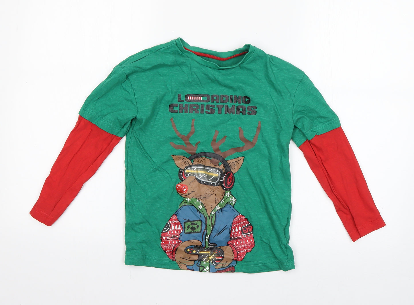 F&F Boys Green   Basic T-Shirt Size 6-7 Years  - Christmas t shirt