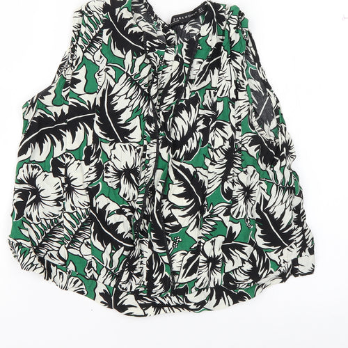Zara Womens Green Floral  Basic Tank Size S