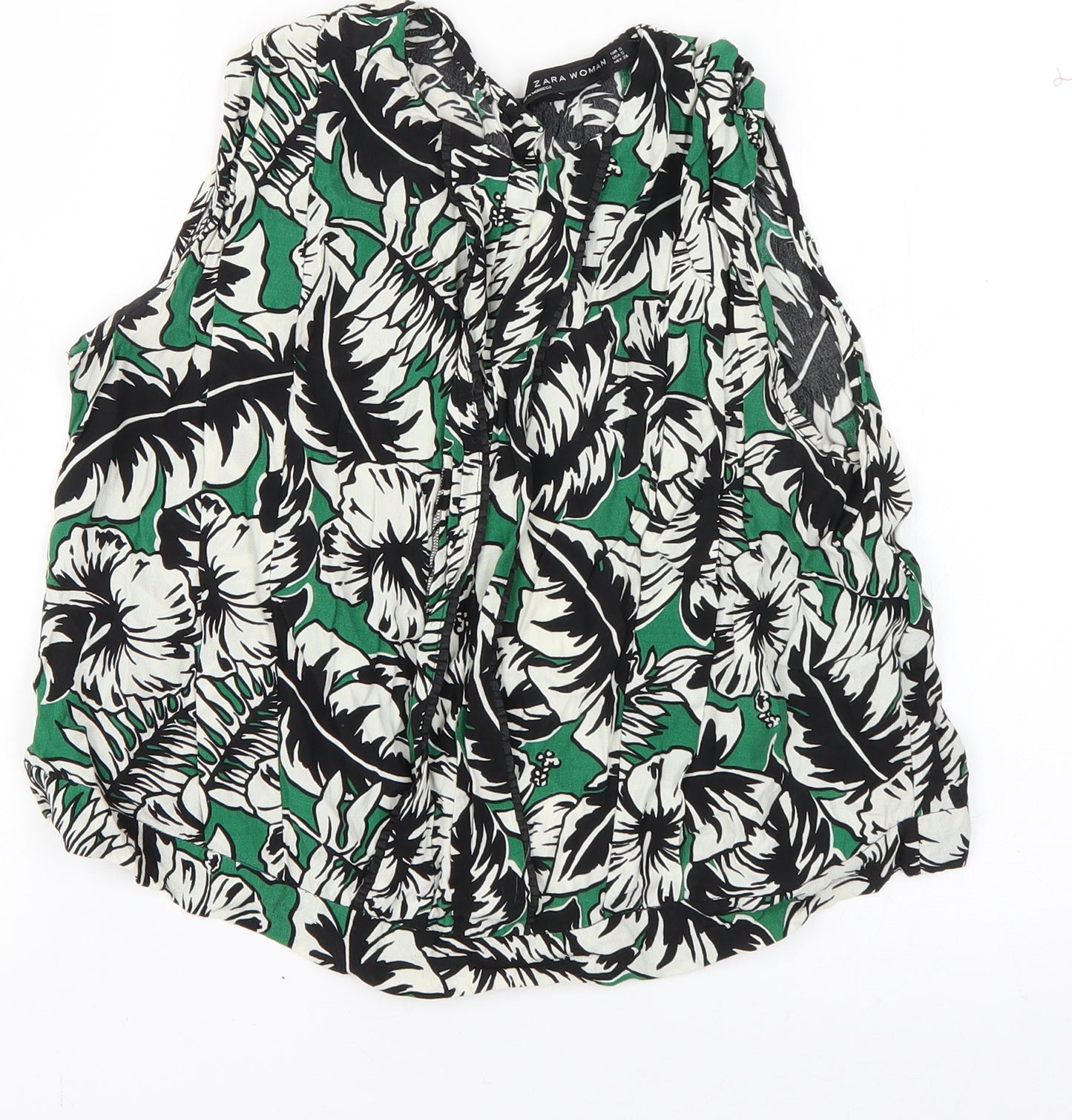 Zara Womens Green Floral  Basic Tank Size S