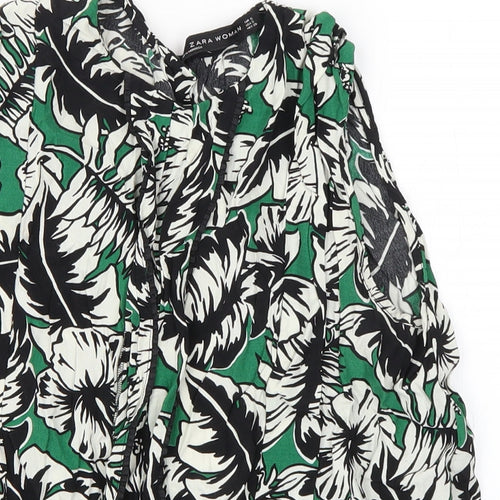 Zara Womens Green Floral  Basic Tank Size S