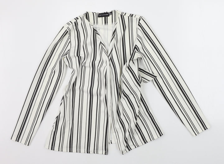 PRETTYLITTLETHING Womens White Striped  Cardigan Jumper Size 10