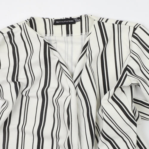PRETTYLITTLETHING Womens White Striped  Cardigan Jumper Size 10