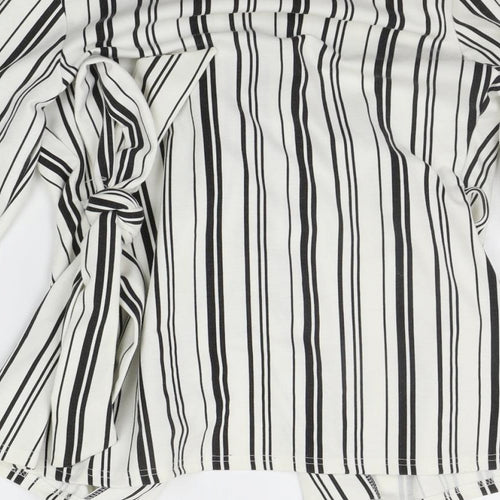 PRETTYLITTLETHING Womens White Striped  Cardigan Jumper Size 10