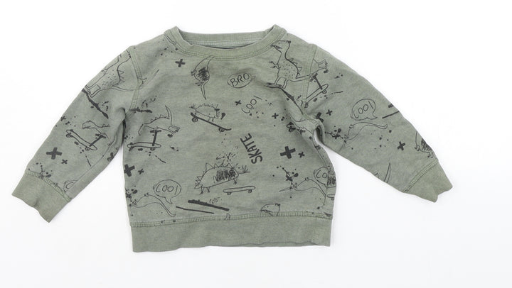 Primark Girls Green Geometric Pullover Jumper Size 2 Years