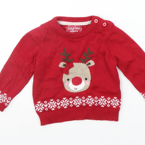 Primark Baby Red Geometric  Pullover Jumper Size 3-6 Months  - christams
