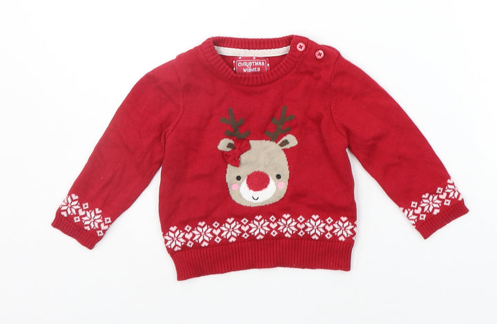 Primark Baby Red Geometric  Pullover Jumper Size 3-6 Months  - christams