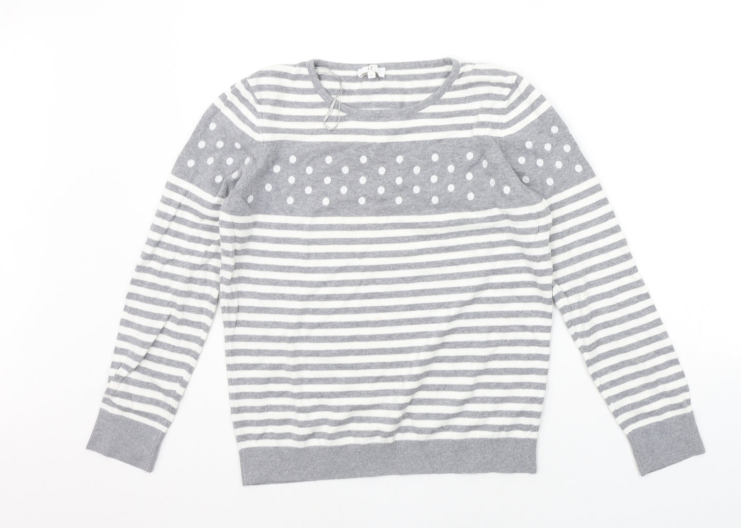 county casual Womens Grey Striped  Pullover Jumper Size M