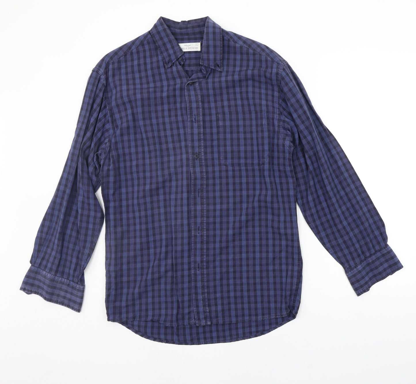 Marks and Spencer Mens Blue Check   Button-Up Size S