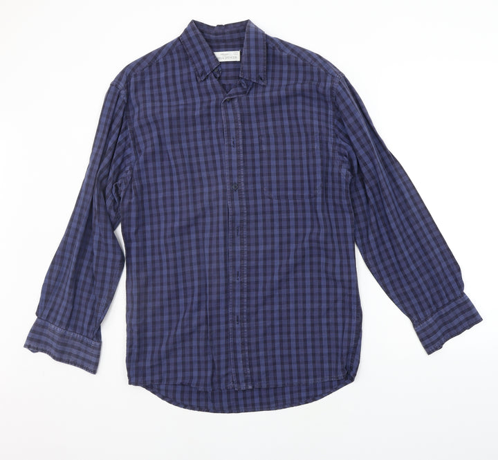 Marks and Spencer Mens Blue Check   Button-Up Size S