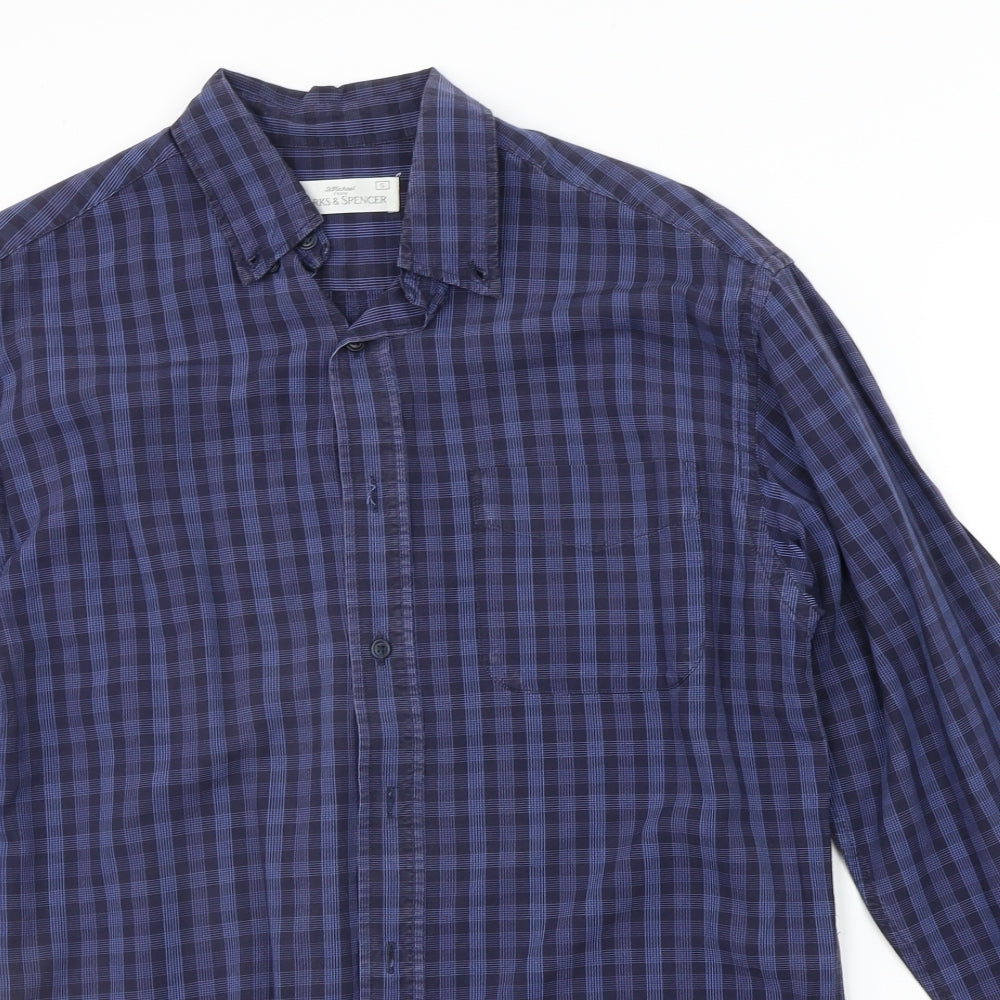 Marks and Spencer Mens Blue Check   Button-Up Size S