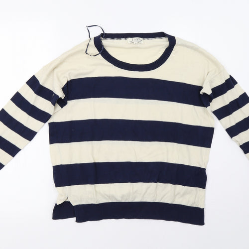 New Look Womens White Striped  Pullover Sweatshirt Size 12
