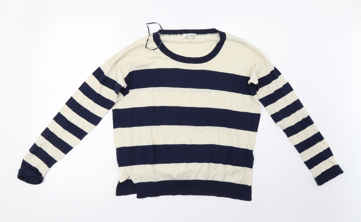 New Look Womens White Striped  Pullover Sweatshirt Size 12