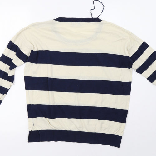 New Look Womens White Striped  Pullover Sweatshirt Size 12