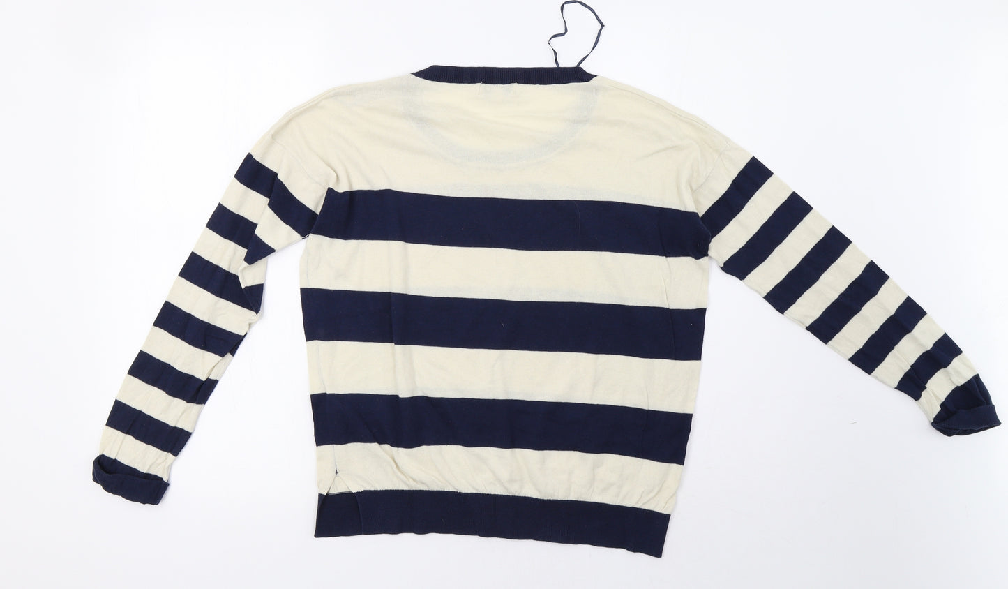 New Look Womens White Striped  Pullover Sweatshirt Size 12