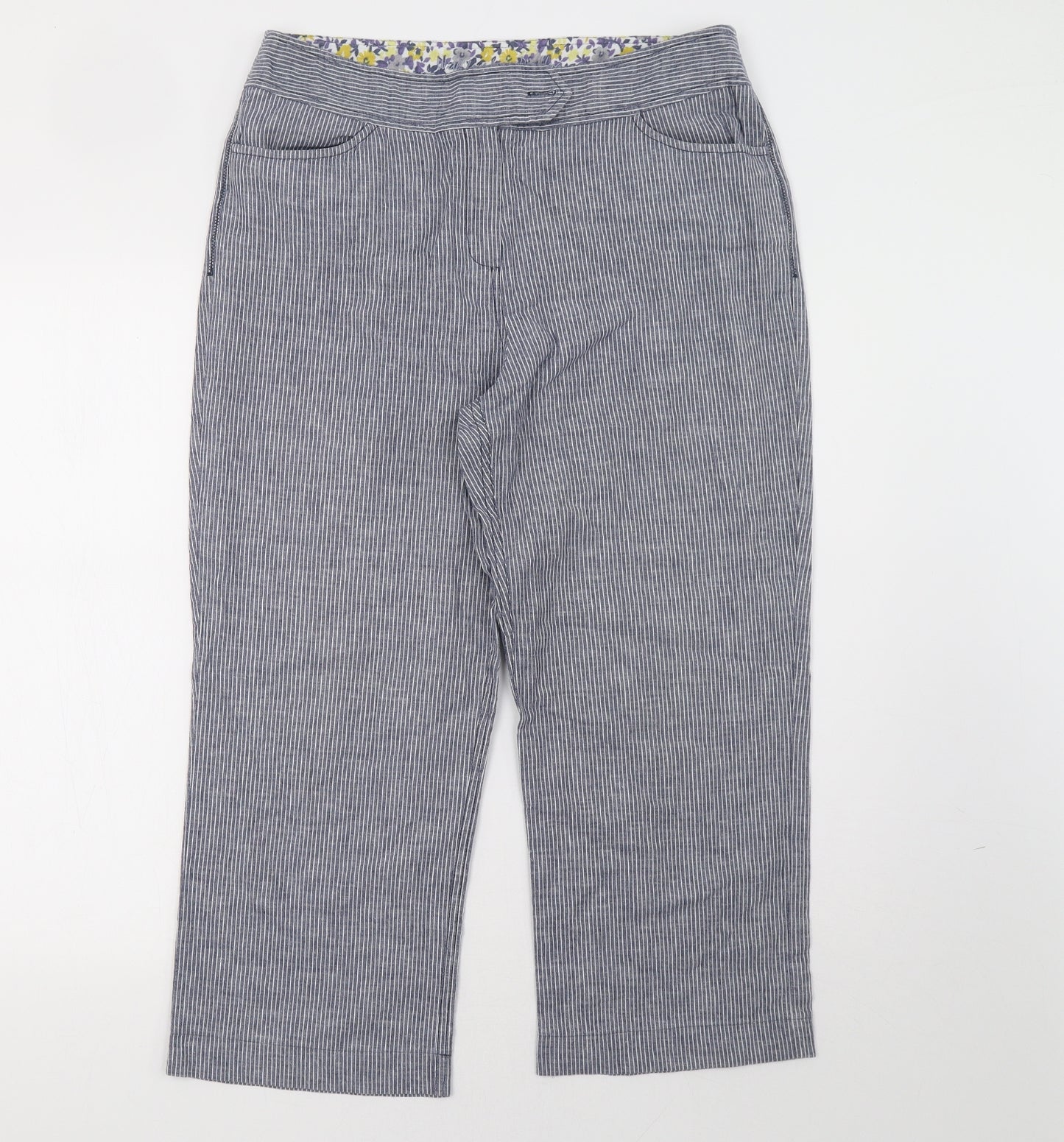 Marks and Spencer Womens Blue Striped  Cropped Trousers Size 14 L25 in